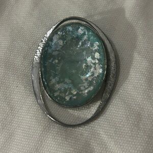 Ancient Roman Glass Pendant Brooch Sterling Silver Abstract Modernist